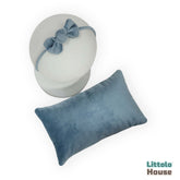 Baby Velvet Posing Pillow with Bow Hairband SR087 | NB | Steel Blue
